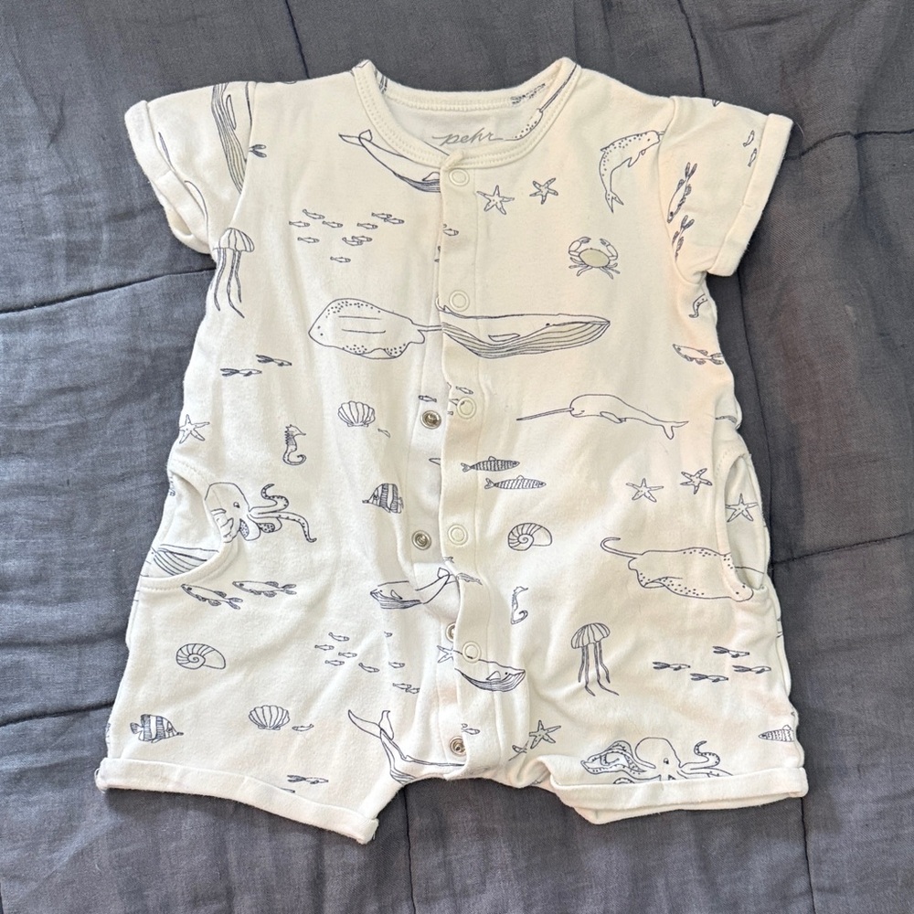 Pehr Ocean Adventure Kids Bodysuit in Cream and Gray